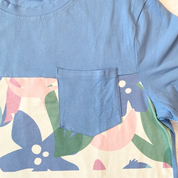 Disney Men Stitch Floral Plant Print Blue and White Men T-Shirts - Picture 4 of 11